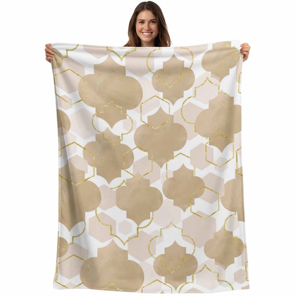 Light Brown Moroccan Blanket Soft Cozy Warm Throw Blanket for Couch, Plush Fuzzy Flannel Fleece Blankets for Sofa, Modern Geometric Abstract Art Bed Blankets Lightweight Gifts for Women, 50"x60"