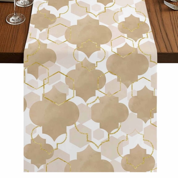 Light Brown Moroccan Burlap Cotton Table Runner 13x48 Inches Long, Modern Geometric Abstract Art Farmhouse Table Runners, Outdoor Dining Tablecloths Decor for Baby Shower/Party/Wedding