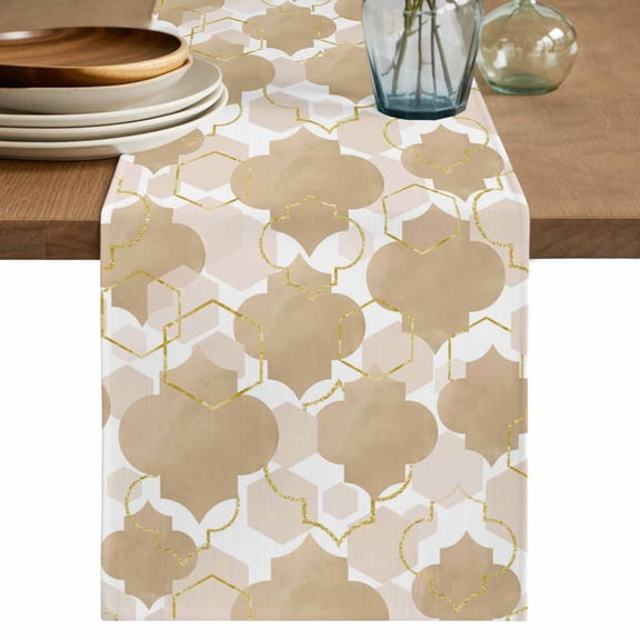 Light Brown Moroccan Cotton Linen Table Runner for Dining Kitchen, Modern Geometric Abstract Art Wedding Outdoor Party Tablerunners Decoration, Dresser Scarf Coffee Tablecloth Runners 13x36 Inches