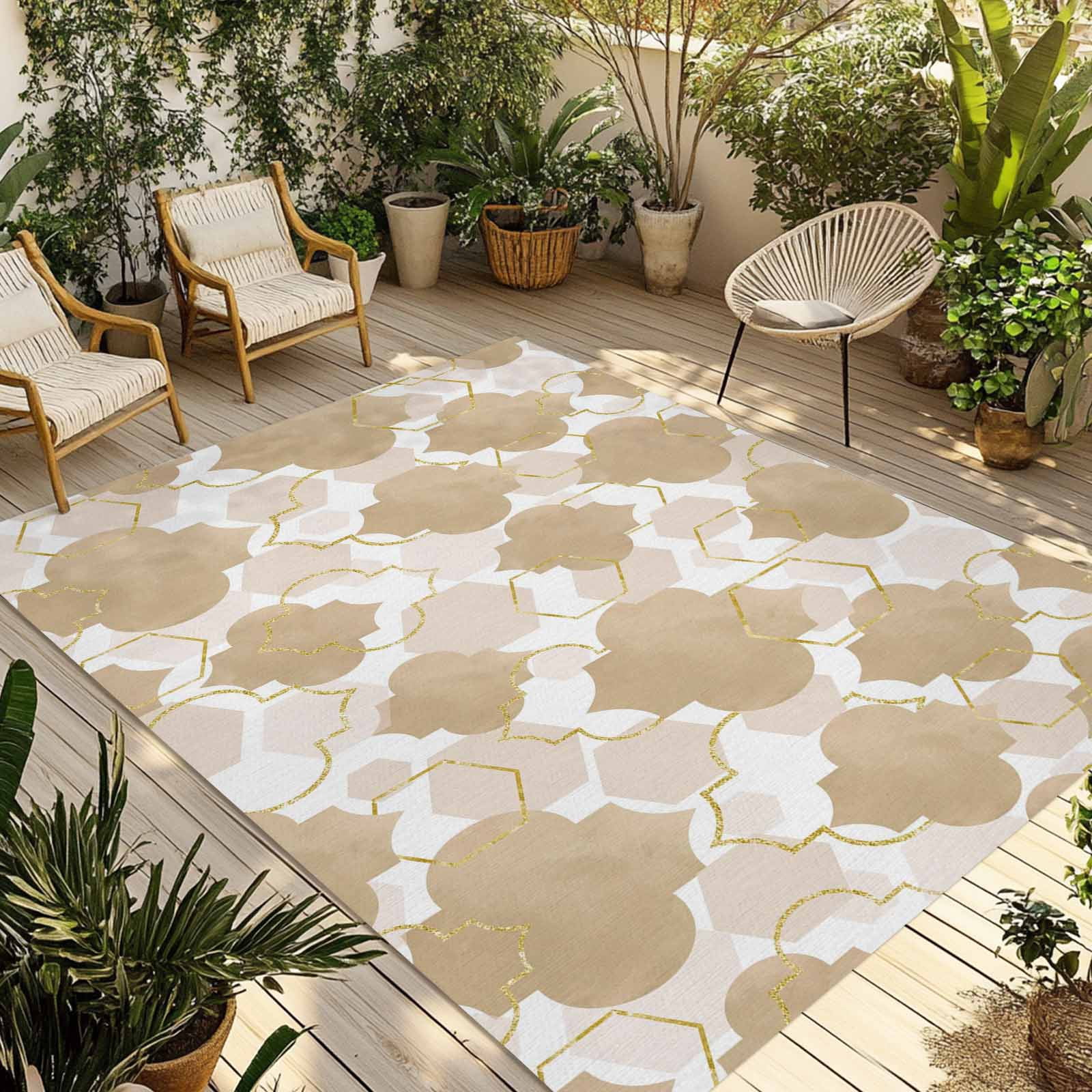 Pink Geometric Moroccan Outdoor Rug 3x5 Ft - Reversible Patio Rug