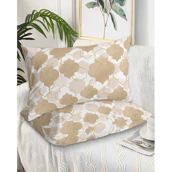 Light Brown Moroccan Queen Pillow Cases Set of 2 - Microfiber Bed Throw Pillow Covers, Modern Geometric Abstract Art Decorative Lumbar Pillow Cover with Envelope Closure for Sofa/Travel 20"x30"