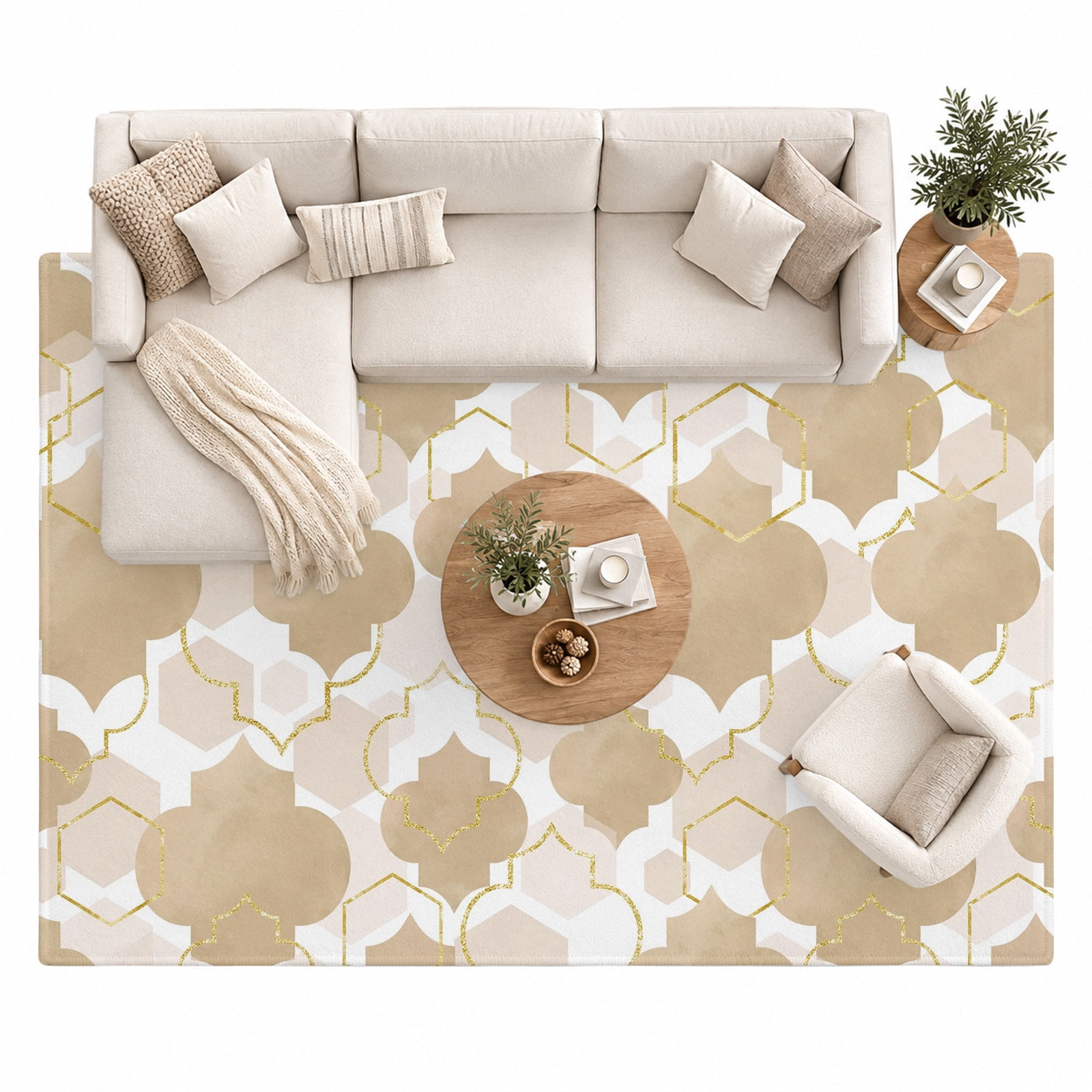 Light Brown Moroccan Style Area Rug 8'x10', Gradient Geometric Abstract ...