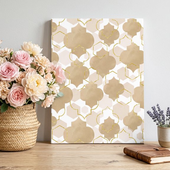 Light Brown Moroccan Style Canvas Wall Art, Gradient Geometric Abstract Framed Canvas Wall Decor Picture Print Artwork Decorations for Living Room Office Ready to Hang 18" x 12"