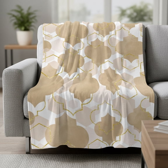 Light Brown Moroccan Style Fleece Throw Blanket Gradient Geometric Abstract Ultra Soft Fuzzy Cozy Flannel Throw Blanket for Couch Sofa Bed Car Travel, Ideal Gifts 30x40 Inches