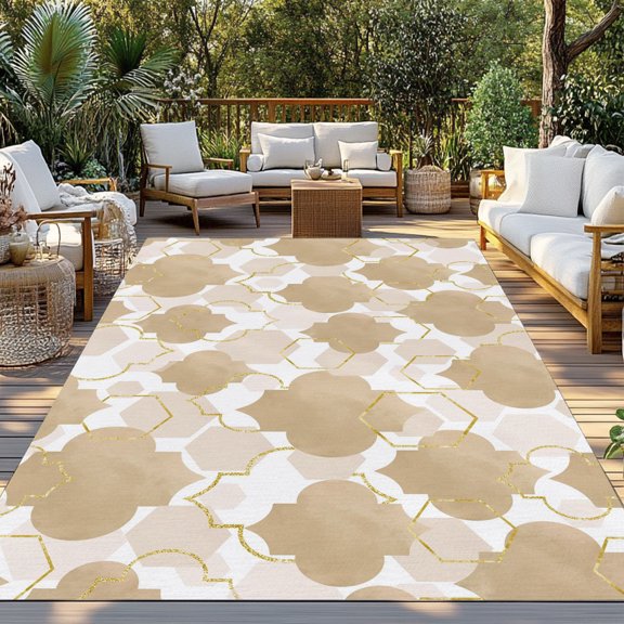 Light Brown Moroccan Style Indoor Outdoor Rugs 4x6 Ft, Gradient Geometric Abstract Outdoor Patio Rugs Mat Washable Outside Area Rugs Carpet for Porch Deck RV Camping Pool Balcony Backyard