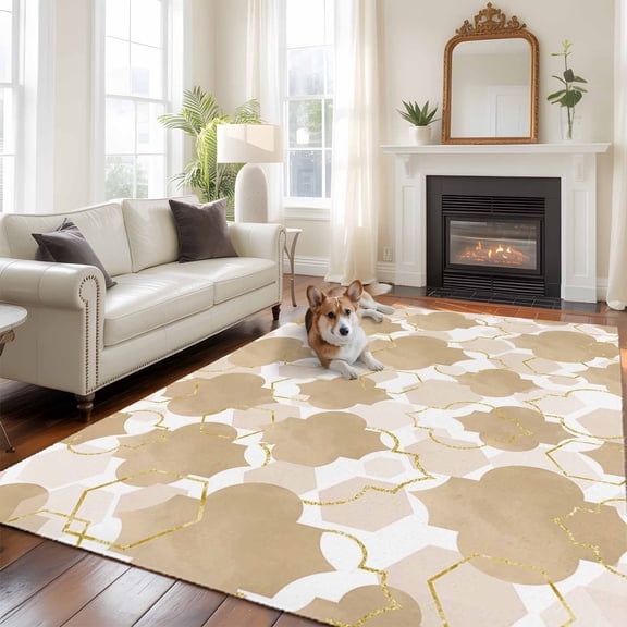Light Brown Moroccan Style Large Area Rugs 5x8 ft Gradient Geometric Abstract Washable Rug Non Slip Indoor Carpet Absorbent Floor Mat for Living Room Bedroom Dining Room