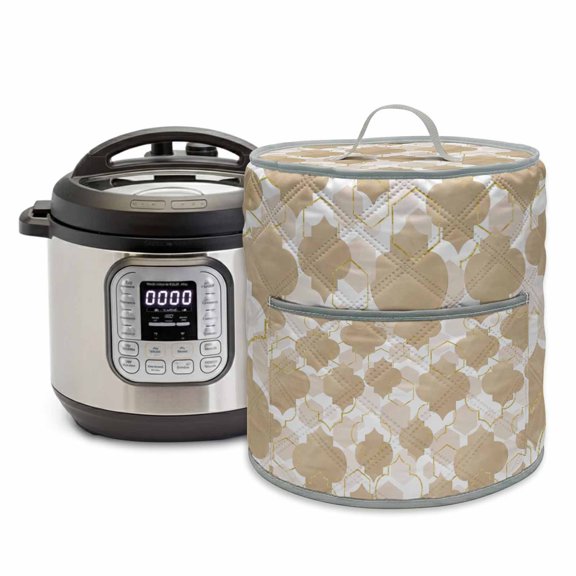 Light Brown Moroccan Style Rice Cooker Cover 6 Quart Gradient Geometric Abstract Pressure Cooker Cover Appliance Protector Dust Case with Pocket and Handle for Kitchen