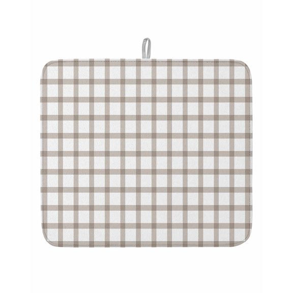 Light Brown Plaid Dish Drying Mats for Kitchen Counter,Absorbent Microfiber Dish Drainer Rack Mat Farm Country Theme Drying Pad for Sinks,Utensils,Countertops,16x18in
