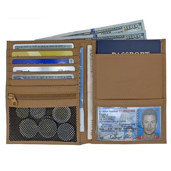 Light Brown RFID Blocking Genuine Leather Travel Passport Wallet Holder