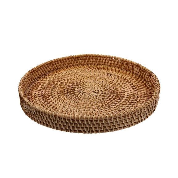 Light Brown Rattan Wicker Basket - 11 Inch Round Multi-Function Serving Tray for Coffee Table, Snacks, Fruits, Desserts, Home Decor