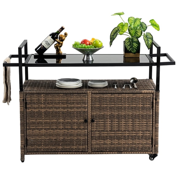 Light Brown Rolling Outdoor Bar Cart / Multifunctional for Kitchen and Dining Room
