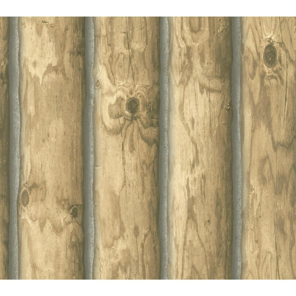 Light Brown Rustic Cabin Lodge Log Wallpaper CH7977 Prepasted Double Roll Bolt Priced per 60 sq.ft Roll