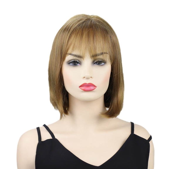 Light Brown Shoulder Length Wig, Air Bangs, Natural Daily Commuting Full Head Cover