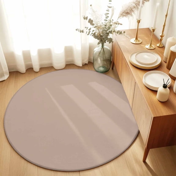 Light Brown Solid Color Round Area Rug 3ft,Living Room Rug Non-Slip Washable Circle Rugs Pad,Minimalist Style Soft Floor Carpet for Bedroom Dining Room