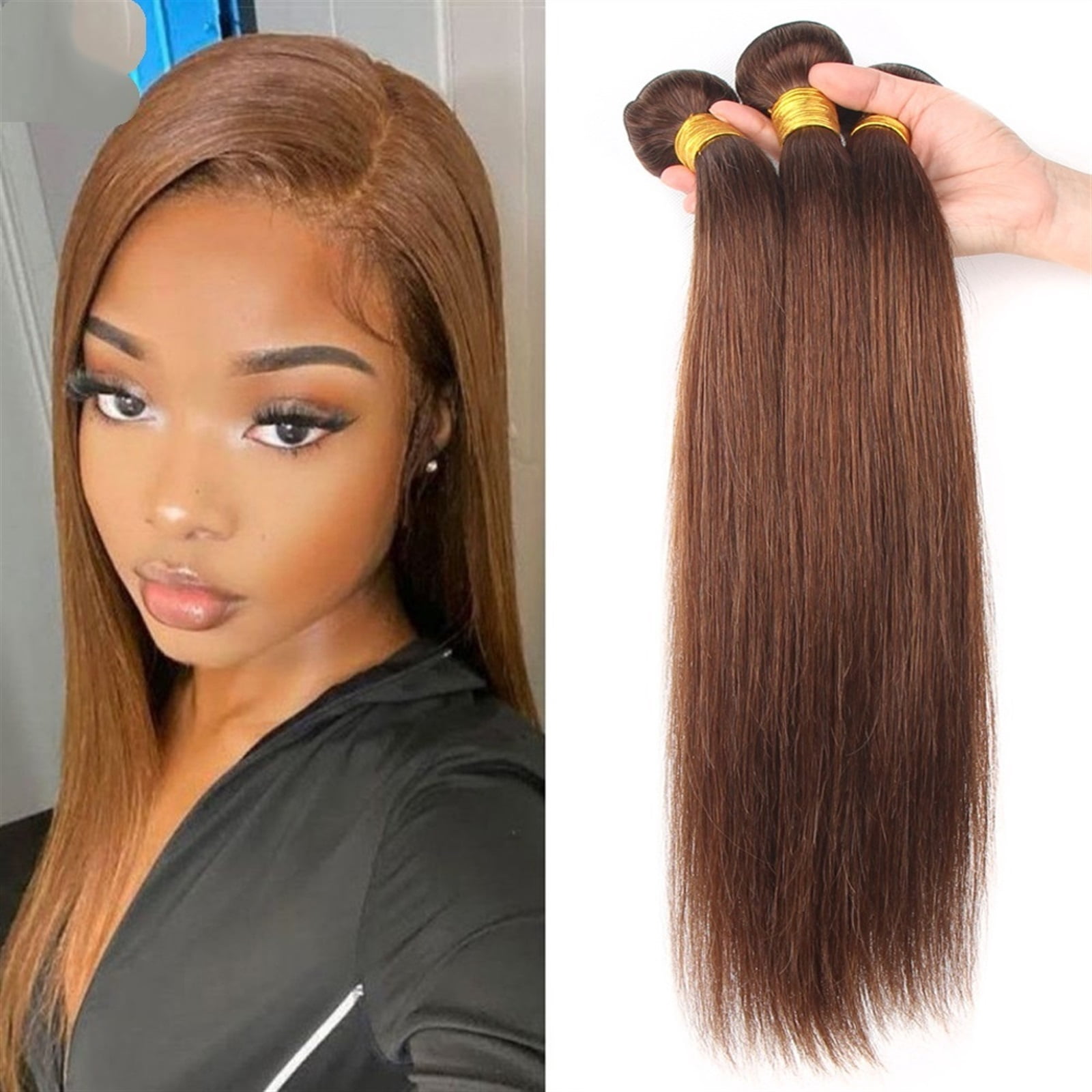 Light Brown Straight Human Hair Bundles 8-32 Inch  Human Hair Extensions for Black Women 1 / 3 / 4 Bundles(#4)