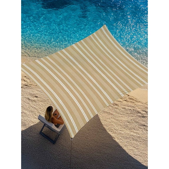 Light Brown Striped Sun Shade Sail 12' x 16', Minimalism Stripes Modern Vintage Farmhouse Abstract Rectangle Outdoor Sunshade Canopy, Waterproof UV Block Patio Covers for Garden Yard Beach