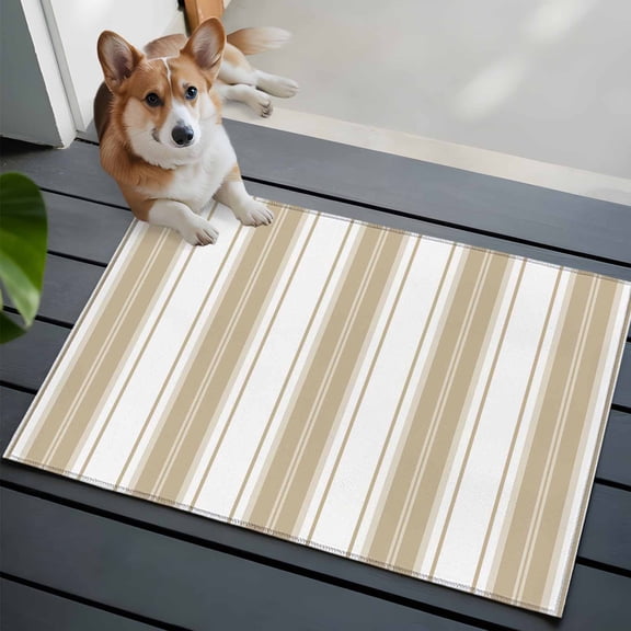 Light Brown Striped Washable Entry Rug 2x3 Vertical Stripe Modern Minimalist Low Pile Indoor Door Mat with Rubber Backing Thin Area Rug for for Entrance, Bedroom, Kitchen, Laundry, Bathroom