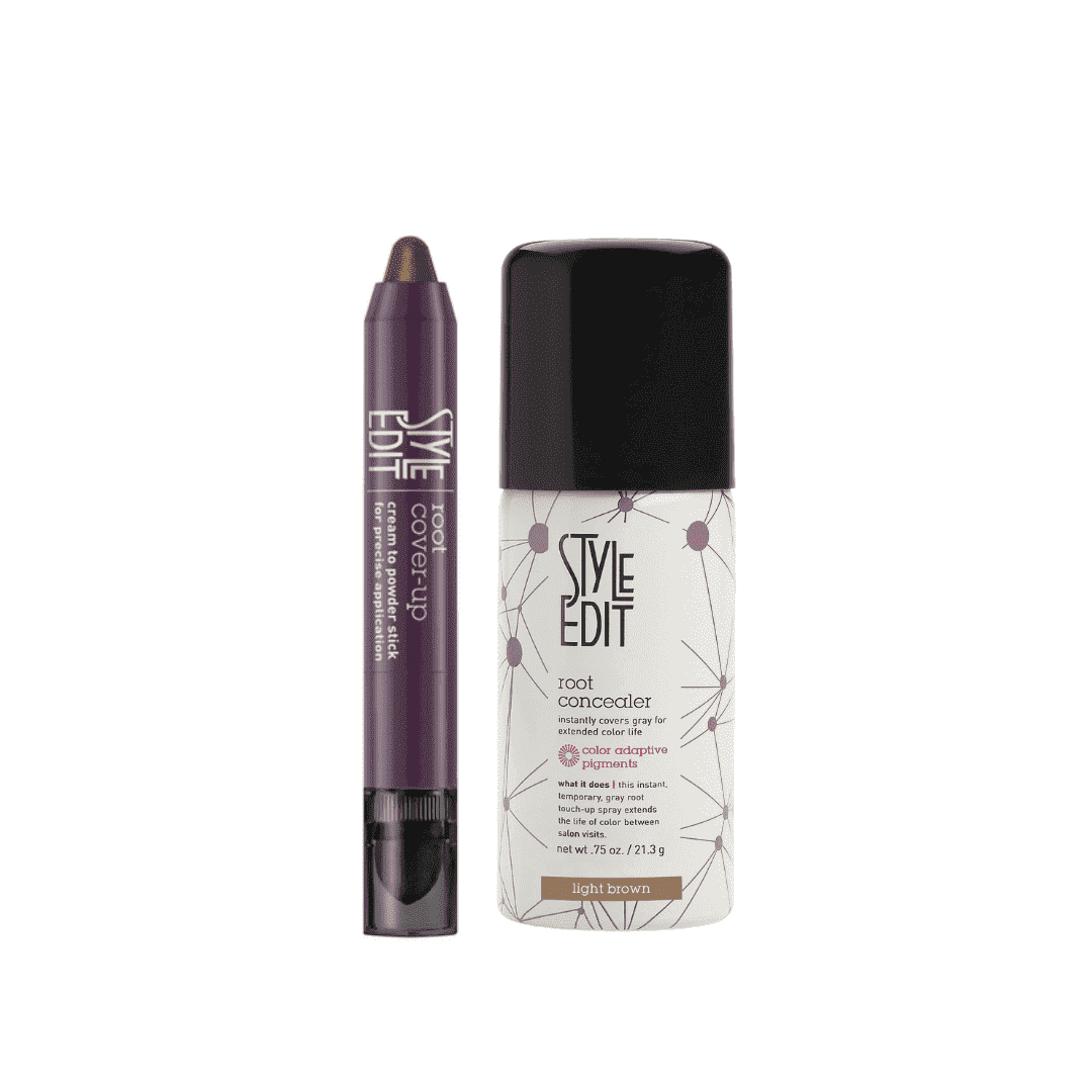 Style Edit Root Cover-Up Stick + Travel Sized Concealer Spray Light Brown 0.86 oz