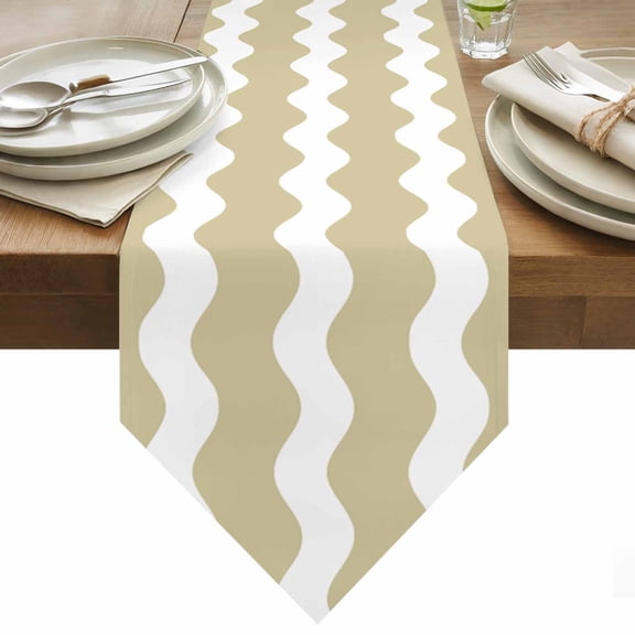 Light Brown Table Runner 36 Inches Long Sea Wave Ripple Stripe Table Runners for Dining Room Tabletop Dresser Scarf Home Party Banquet Wedding Holiday Decoration
