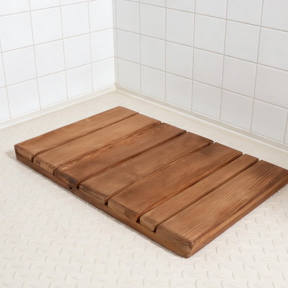 Light Brown Teak Wood Shower Floor Mat Non- Bath Rug with Quick Drying Design for Bathroom Safety and Comfort