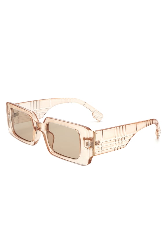 Light Brown Textured Frame Square Sunglasses - Light Brown Lens UV Protection Casual Daily Eyewear
