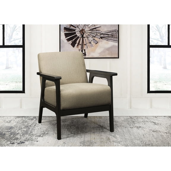 Light Brown Textured Upholstered Chair | Ideal for Living Space | Solid Rubber Wood Structure | Streamlined Wood Legs