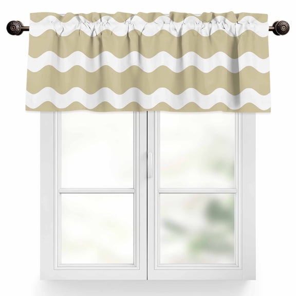 Light Brown Valances for Windows, 42 x 12in, Sea Wave Ripple Stripe Rod Pocket Kitchen Valance Curtain Light Filtering Window Treatments for Living Room Bedroom, 1 Panel