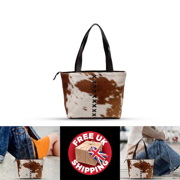 Light Brown & White Hair-on Cowhide Shoulder Bag – Perfect for Daily Use and Versatile Outfits