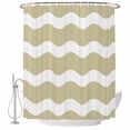 thumbnail image 1 of Light Brown and White Stripes Fabric Shower Curtain Sea Wave Washable Shower Curtains for Bathroom, Waterproof Bath Curtain with Hooks Home Decor 72x72in, 1 of 8