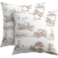 thumbnail image 1 of Light Brown and White Toile Pillow Covers 18x18 Inch Set of 2 French Country Decor Vintage Cottage Outdoor Throw Pillow Covers Rustic Farmhouse Pillow Cases Cotton Linen Cushion Covers for Couch Decor, 1 of 6