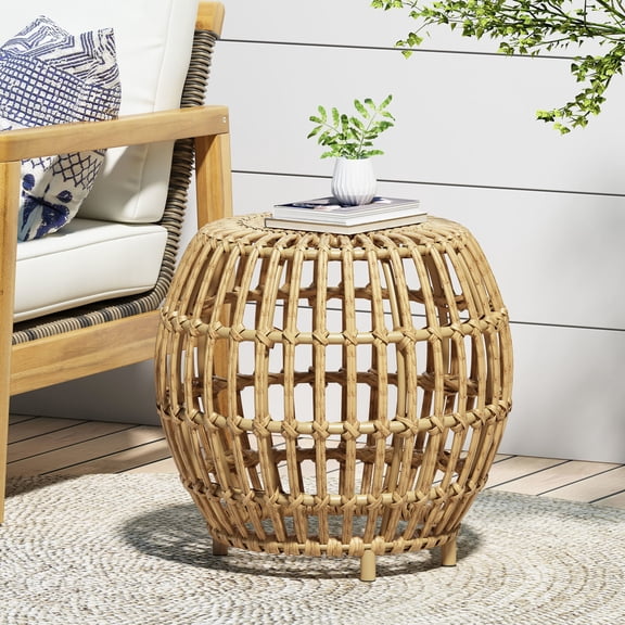 Light Brown Wicker Side Table / Transforms Small Spaces Effectively