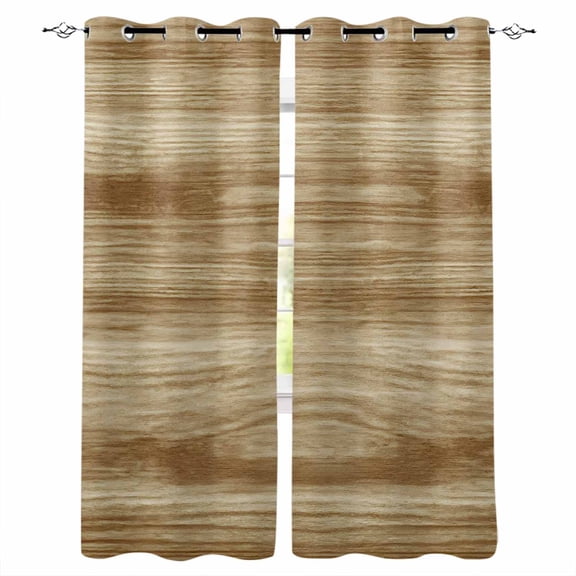 Light Brown Wood Grain Blackout Curtains for Bedroom/Living Room, Thermal Insulated Kitchen Curtains, Western Farmhouse Barn Door Grommet Darkening Window Treatment Drapes 52"x63"x2