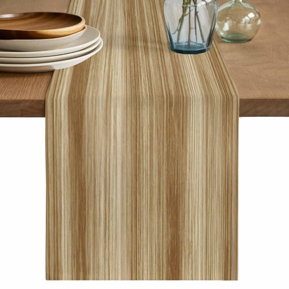 Light Brown Wood Grain Cotton Linen Table Runner for Dining Kitchen, Western Farmhouse Barn Door Wedding Outdoor Party Tablerunners Decoration, Dresser Scarf Coffee Tablecloth Runners 13x36 Inches