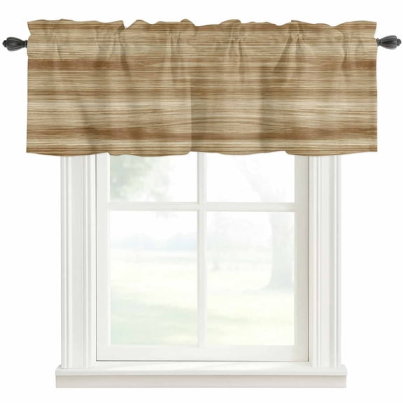 Light Brown Wood Grain Farmhouse Short Window Curtain Valances, Western Farmhouse Barn Door Rod Pocket Kitchen Valances for Living Room Bedroom Bathroom Cafe 42" x 12"
