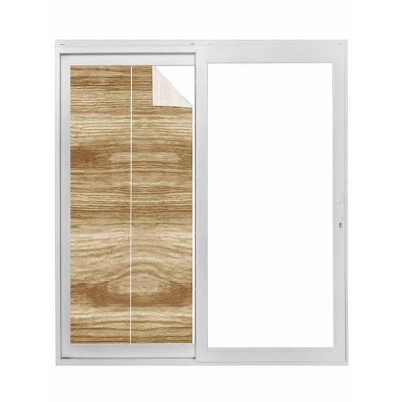 Light Brown Wood Grain Window Privacy Film, Western Farmhouse Barn Door Static Cling UV Sun Blocking Tint Film Heat Control Windows Films for Bedroom Bathroom, Window Stickers 17.7"x39.3"