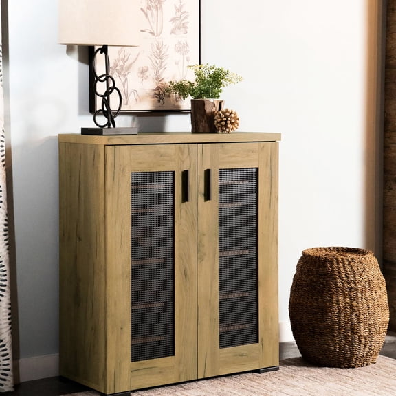 Light Brown Wood Tone - Two - Door Cabinet - Home Entrances - Add Practical Style