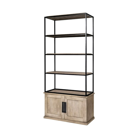 Light Brown Wood and Iron Shelving Unit with 3 Shelves