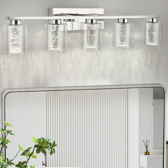 Light Brushed Gold Vanity Lights, Bathroom Light Fixtures Crystal Bubble Glass Dimmable 3 Color Temperatures Modern Bathroom Wall Sconce for Bathroom Hallway Kitchen Bedroom Living Room