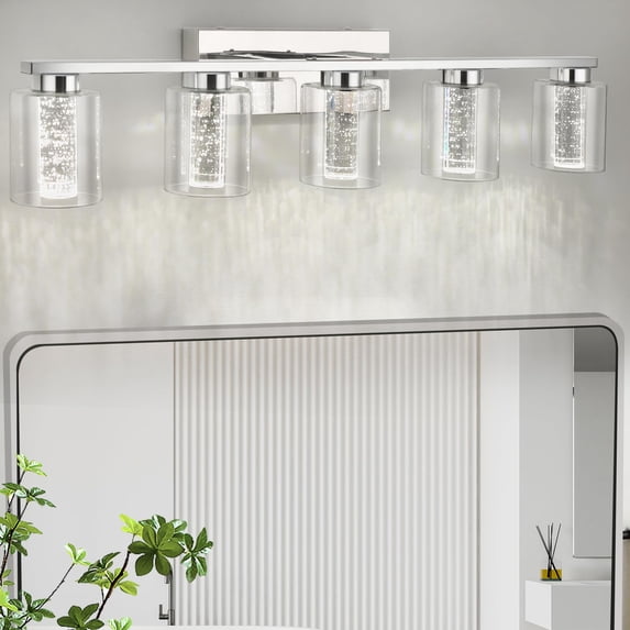 Light Brushed Gold Vanity Lights, Bathroom Light Fixtures Crystal Bubble Glass Dimmable 3 Color Temperatures Modern Bathroom Wall Sconce for Bathroom Hallway Kitchen Bedroom Living Room