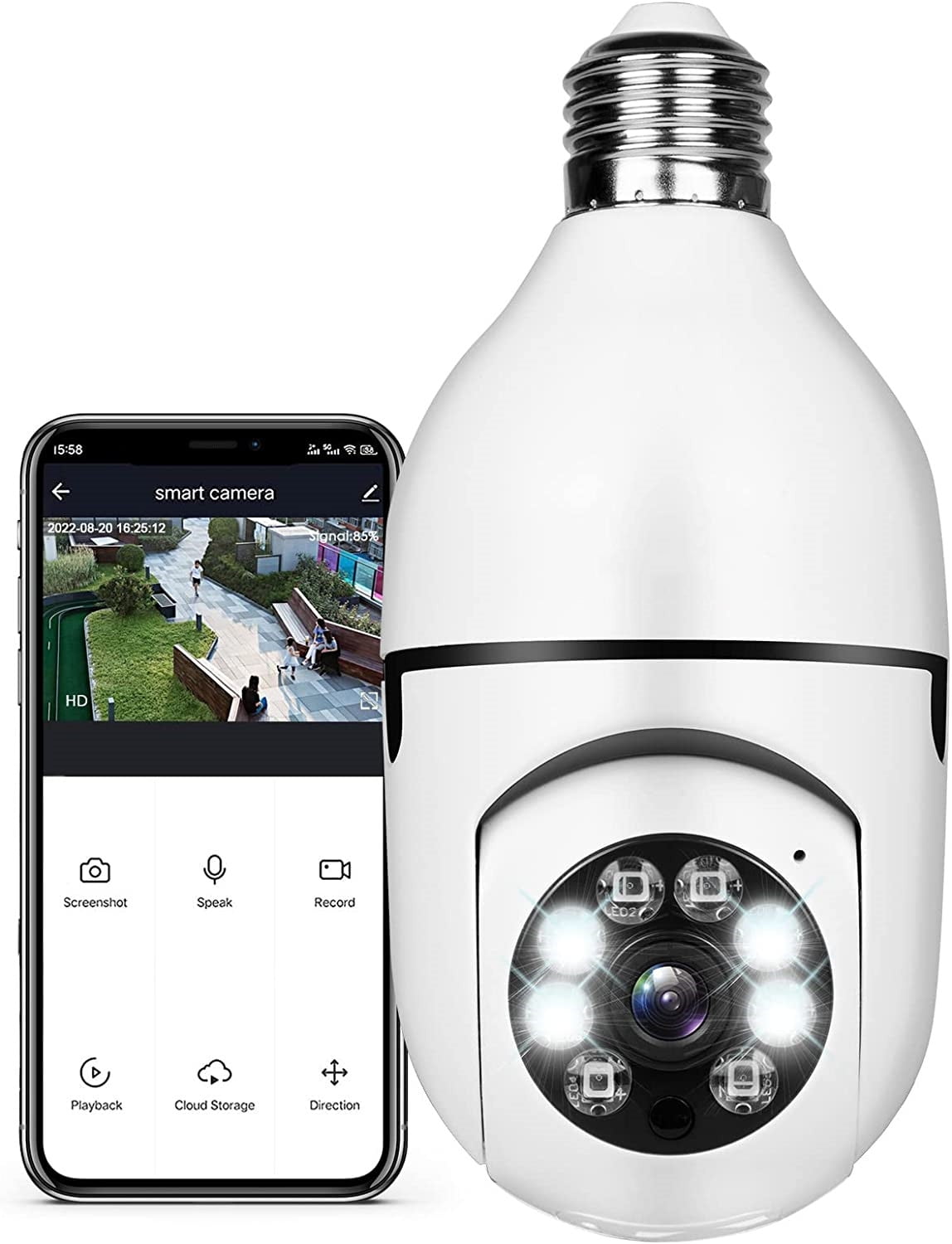 Light Bulb 1080P Security Camera, PTZ E27 Bulb 360 Degree Panoramic ...