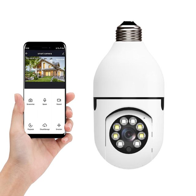 Light Bulb Camera, 1080P WiFi Outdoor Home E27 Bulb Camera System, 360