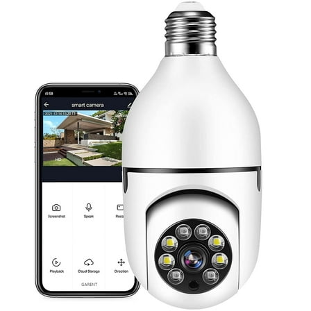 Light Bulb Camera, Full-HD 1080P WiFi Security Camera, 360 Degree Wireless Home Surveillance Camera with Floodlight Night Vision Human Motion Detection