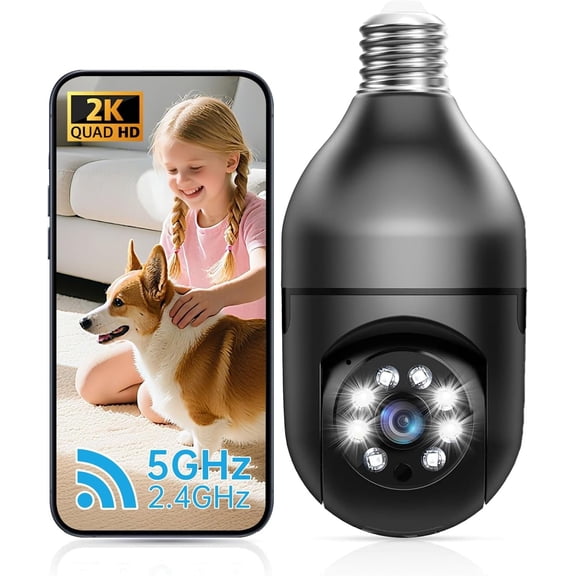 Light Bulb Camera Outdoor 2 Pack - 5G& 2.4GHz Motion Detection Cameras for ,Two Way Talk,Full Color Night Vision, Audible , Easy Installation (Black02)