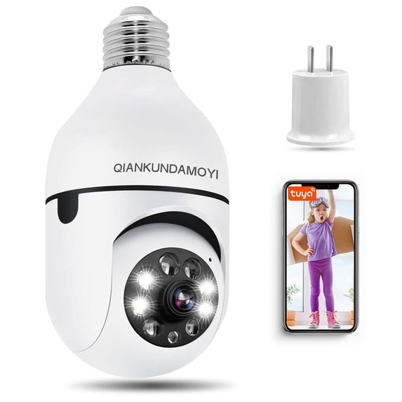 Light Bulb Security Camera Outdoor Waterproof WiFi Camera with Motion Detection, Auto-Tracking, Color Night Vision, Siren Alarm for Home/Business