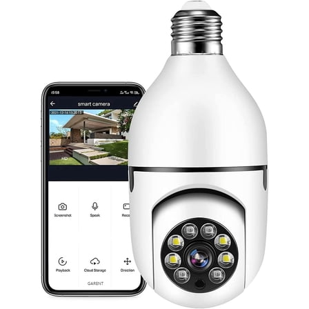Light Bulb Camera WiFi Outdoor Indoor 1080p 360 Degree Panoramic Smart Home Security Wireless Smartbulb Cam Dome Surveillance IP HD Cctv Night Vision Lightbulb Socket Bombillo Camara