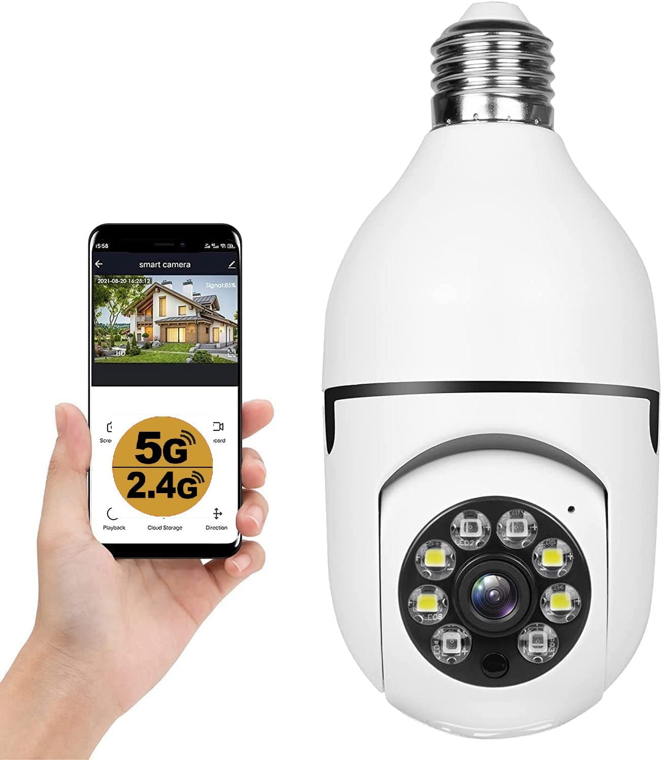 Light Bulb Camera, Wireless WiFi 360° Security Cameras Outdoor, 1080p ...