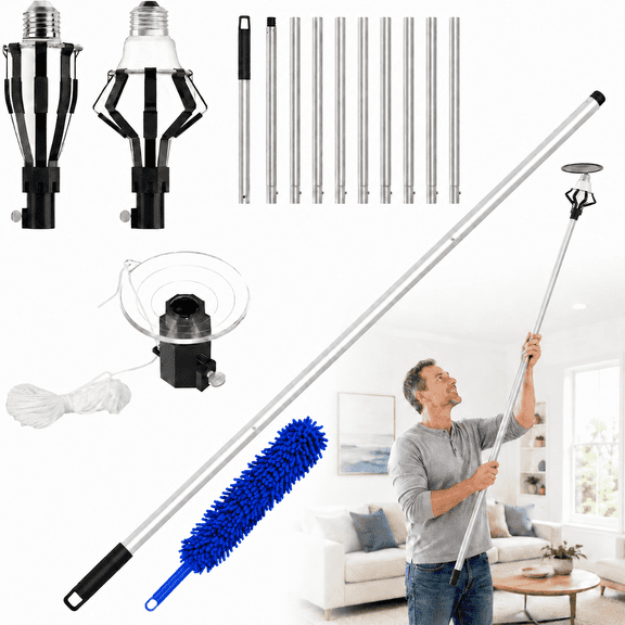 FEHNAG Light Bulb Changer for High Ceilings, 12 Foot Pole Light Bulb Removal Tool with Suction Cup and Basket