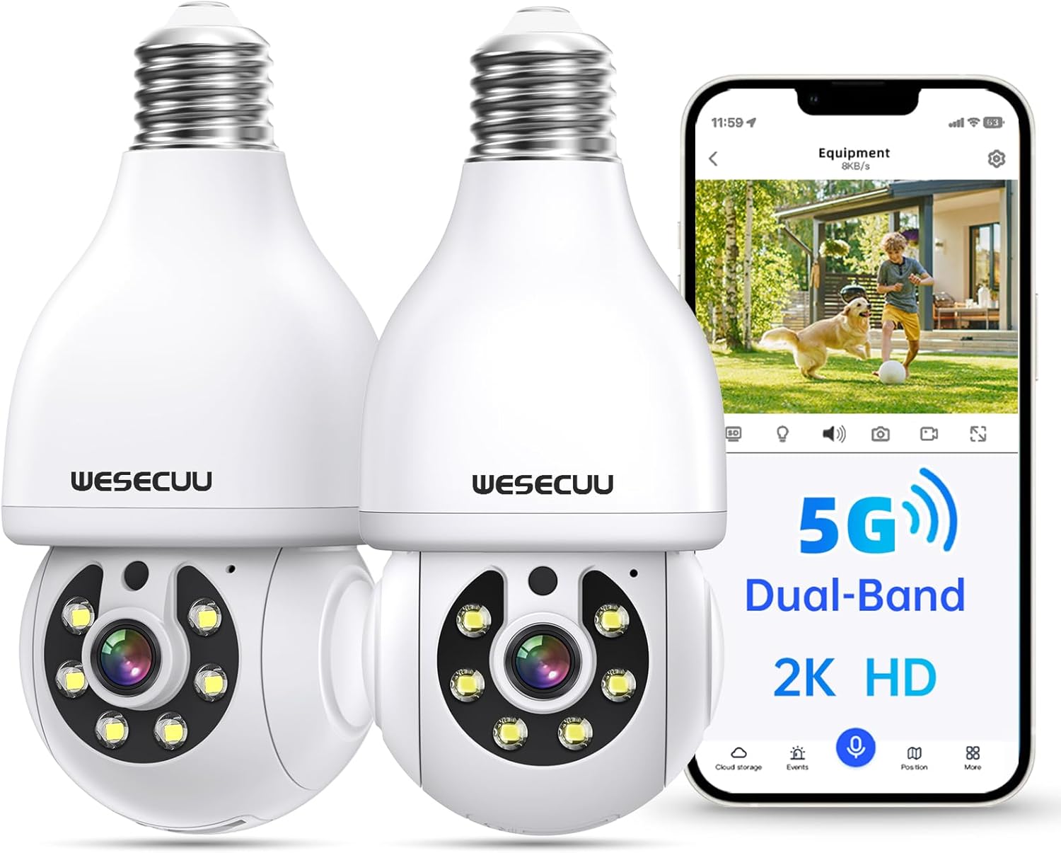 Light Bulb Security Camera, 2.4G/5G WiFi Security Cameras Wireless
