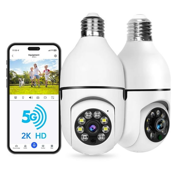 Light Bulb Security Camera 2Pack 5G& 2.4GHz WiFi 2K Security Cameras Wireless Outdoor Motion Detection and Alarm,Two-Way Talk,Color Night Vision,Human Detection, Bulb Camera Compatible with Alexa