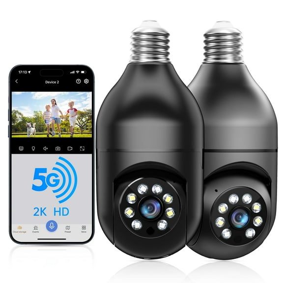 Light Bulb Security Camera 2Pack 5G& 2.4GHz WiFi 2K Security Cameras Wireless Outdoor Motion Detection and Alarm,Two-Way Talk,Color Night Vision,Human Detection, Bulb Camera Compatible with Alexa